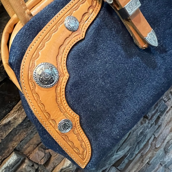 Circle Y of Yoakman - Denim and Tan Leather Handmade Bag - Picture 5 of 15